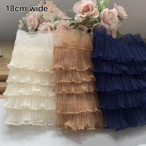 Tela de malla plisada con volantes de 5 capas y encaje camello de 12 cm 6
