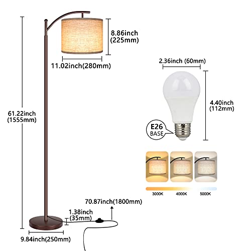 Rottogoon Floor Lamp for Living Room, LED Standing Lamp Tall Industrial Floor Lamp Reading for Bedroom, Office (9W LED Bulb, Beige Lampshade Included) -Oil-Rubbed Bronze