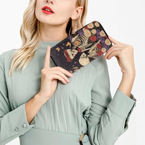 Image of COEQINE Ladies Wallets Pink Leopard Heart Black Printed Leather Phone Long Clutch Purses Check Coin Change Holder