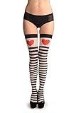 weiße halterlose strümpfe hochzeit Einheitsgroesse (34-40) LissKiss Black & White Stripes With Printed Red Heart - Wei? Halterlose Str?mpfe, Einheitsgroesse (34-40)