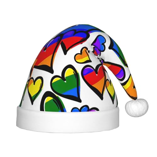 HKHLHLH Sombrero de Papá Noel cantando con corazones del orgullo gay de colores del arco iris, sombrero de Navidad para actuaciones escénicas y eventos escolares, sombrero de cumpleaños, sombrero de