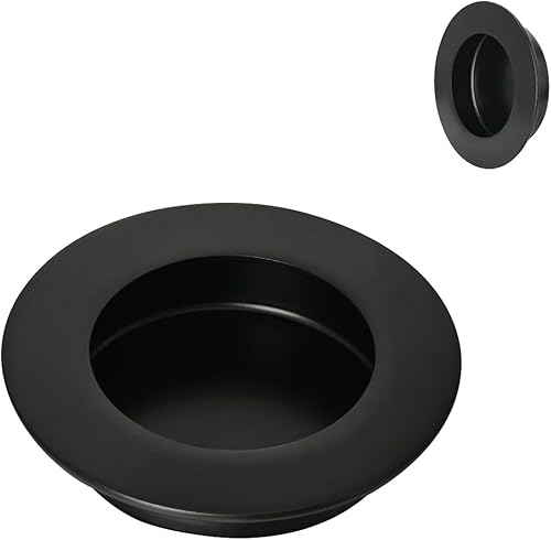 HOMOTEK Paquete de 2 Manijas Redondas Deslizantes para Puerta de Armario Diámetro 2-1/2 pulgadas (65mm) Tiradores Empotrados Negros de Bolsillo