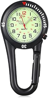 Yaomiao Luminous Face FOB Watch Clip On Watch Black Clip Paramedics Watch Glowing Dial Quartz Watch Women's Pocket FOB Watches for Doctors Nurses Workers