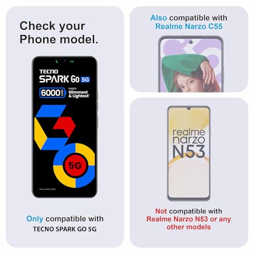 Image of Tempered Glass Screen Protector Compatible for Tecno Spark Go 5G with Edge to Edge Coverage and Easy Installation Kit