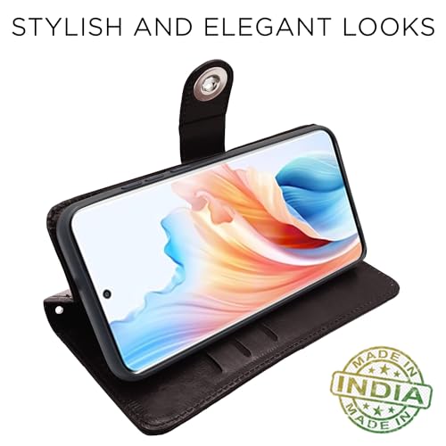 Image of Pikkme Oppo A2 Pro 5G Flip Cover Leather Finish | Inside TPU with Card Pockets | Wallet Stand and Shock Proof | Complete Protection Button Flip Case (Coffee)