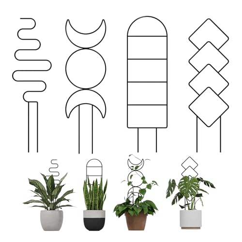 Bamworld Kletterhilfe für Rankpflanzen Indoor, 41 cm Metall Rankgitter für Topfpflanzen, 4er Set Gartenspalier mit Mustern für Efeu und Blumen