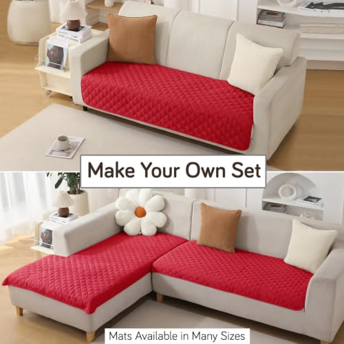 Image of HOKIPO Quilted Waterproof Sofa Cover Mats for 1 /2 /3 Seater Sofa and L Shape. Make Your Own Sofa Cover Set, Mat Length 81(D) x 60(L) cm, Scarlet Red (NEW-AR-4963-W7)