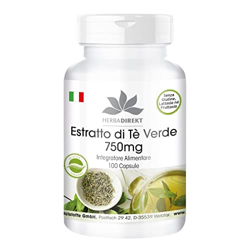 Estratto di tè verde 750 mg capsule - 100 capsule - polifenoli - catechine - EGCG - caffeina - ad alto dosaggio - vegano | HERBADIREKT by Warnke Vitalstoffe - Qualità farmaceutica tedesca