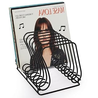 Vinyl Record Holder, 9 Section Wire Record Storage, Hold up to 30 LP, Eighth Note-shaped Album Rack File Display Stand with Elevated Base for Desktop, Home, Office, Studio - Les Beatles, Paul McCartney, John Lennon, RIngo Starr, George Harrison