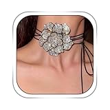 Metisee Rhinestone Flower Necklace Choker Vintage Flower Choker Tie Floral Necklace Weddings Dances Accessories for Women Jewelry (Black 1)