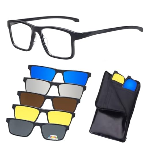Armação De Óculos para Grau Masculino, Mais 5 Clip On Óculos De Sol, Troca as Lentes, Proteção UV, Cinza Polarizado, Amarelo Noturno, Quadrado Redondo Retangular (2258 57-19-134)