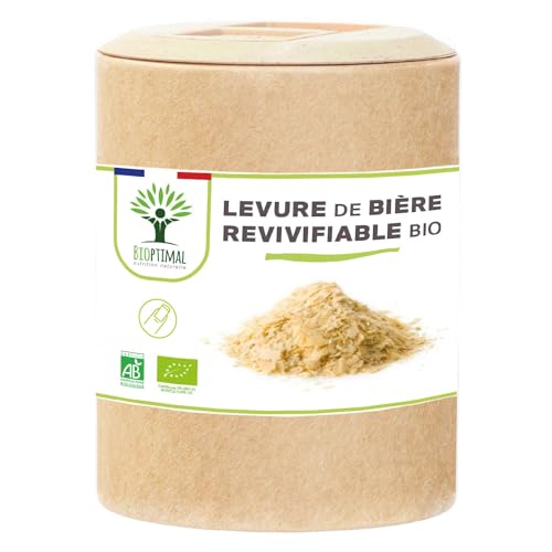 Levure de Bière Bio Revivifiable - Bioptimal - Complément alimentaire - Vivante & Active - Peau Cheveux Ongles - Digestion Transit Probiotique - Fabriqué en France -...
