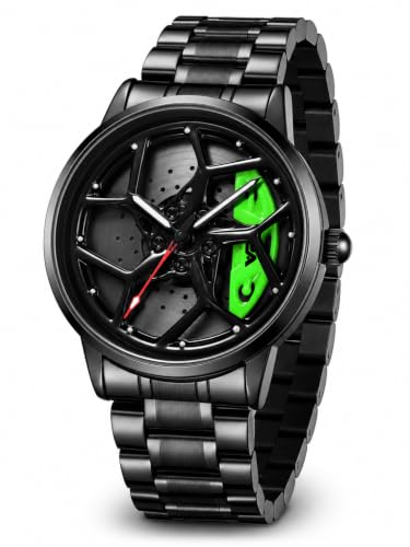 Image of V2A Men's Analog Automotive Inspired Wheel Rim Design Wrist Watch | Stainless Steel Bracelet| Quartz Movement | 30M Water Resistant | Premium Black Metal Strap Watch for Men | Casual & Formal