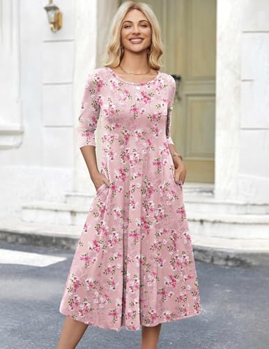 Image of HOTOUCH Women's 3 /4 Sleeve A-line and Flare Midi Long Dress