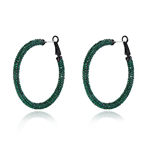 Flyonce Rhinestone Hoop Earrings For Women Girls, Emerald Green Crystal Large Circle Pierced Hoop Earrings #TOP29