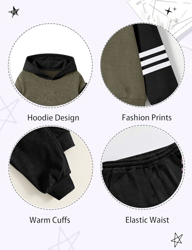 Image of Toddler Boy Clothes Long Sleeve Colorblock Hoodie Sweatsuits Tops and Pants 2Pcs Winter Outfits Boys Fall Clothes
