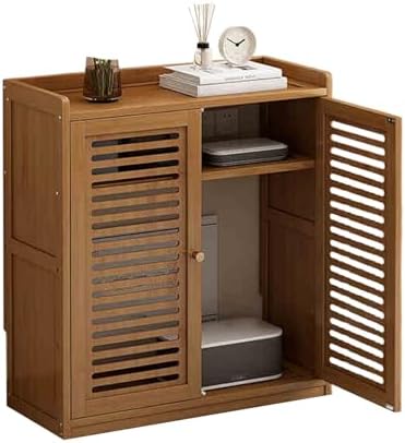 Adjustable Router Cabinet - Thickened Bamboo, Magnetic Doors, Easy Assembly, Home Storage Solution, Modern Design (White, 59x25x67cm) - Perfect for Cable Management and Organization