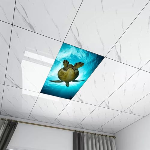 Image of 2pcs Sea Turtle Fluorescent Light Covers for Ceiling Lights Classroom, Magnetic Light Filters for Office, Hospitals, Home 4 X 2 Feet