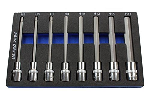 US PRO 8pc 1/2Dr 140mm Long Hex Bits Sockets Key Set Allen 5-17mm 2084