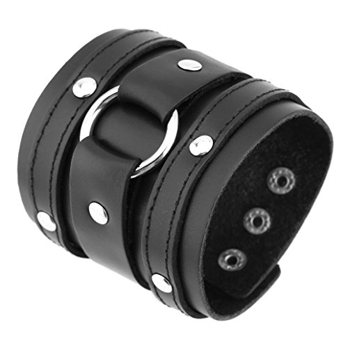 HZMAN Wide Cuff Wrap Gothic Wristband Punk Rock Biker Wide Strap Leather Bracelet3