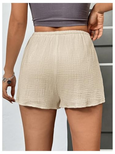 Women's Elastic High Waisted Track Shorts Casual Wide Leg Textured Drawstring Mini Shorts3