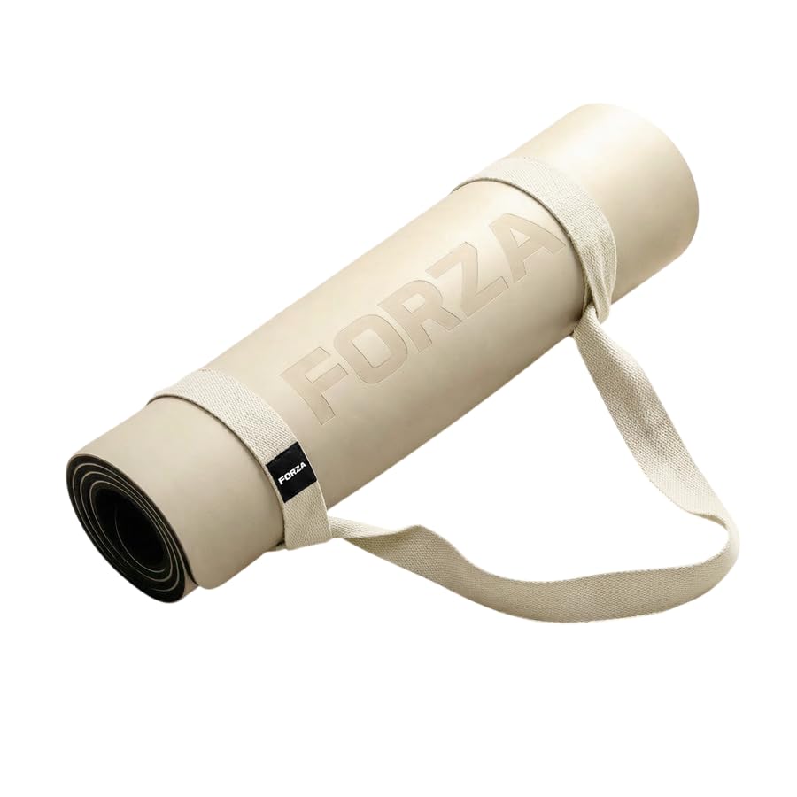 FORZA Yoga Mat Carry Strap – Adjustable Non-Slip Polyester Sling for Easy Yoga & Pilates Mat Transport, Lightweight & Comfortable for Studio, Gym & Travel (Beige)