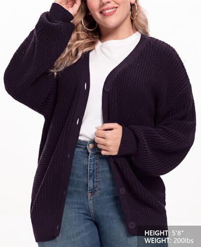 Image of QUALFORT Women's Oversized 100% Cotton Cardigan Sweater | Long Sleeve V Neck Button Down Open Front Knit Outerwear