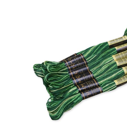 Image of Pack of 12 Premium Embroidery Thread | 100% Egyptian Cotton Premium Skeins | Cross Stitch Embroidery Floss | Oeko TEX Certified Stranded Cotton | (Green Variegated 1236)