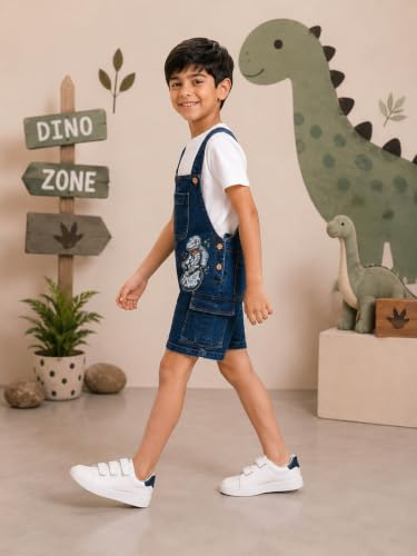 Image of KiddoPanti Unisex Denim Cargo Dungaree Shorts | 69.1% Cotton 29% Spun Poly 1.9% Spandex | Above Knee Length | Soft Breathable Summer Dungaree