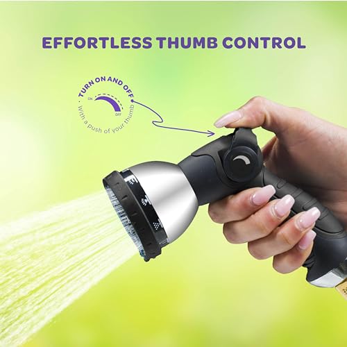 Image of Hose Nozzle [Black] Heavy Duty Hose Sprayer With 10 Adjustable Watering Patterns. Thumb Control Design, Comfortable Ergonomic Grip, Garden Hose Nozzle for Watering Plants & Lawns /Fun showers /Cleaning