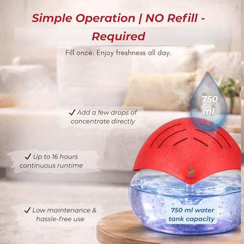 Image of Humidifier Revitalizer Hygiene Portable Room Air Purifier and with Led Lights, Run Time: 16 Hours- Perfect for Living Rooms, Kitchen, Office & Hotels (24 * 24 * 12 cm,Red)-750 Ml