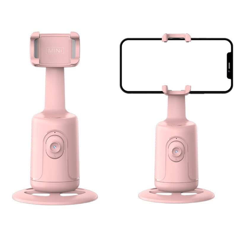 Auto Face Tracking Phone Holder, Auto Tracking Tripod 360° Rotating Cell Phone Mount, Face and Body Tracking Phone Stand, No App Required, Gesture Control and Remote, Rechargeable Battery.（Pink）