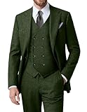 Retro 3 Piece Suit Men Slim Fit Formal Tweed Blazer Vest Pants Wool Prom Green Men Tuxedo M
