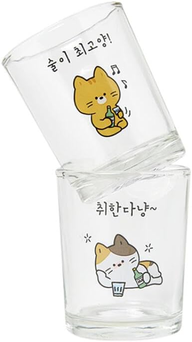 Amazon.com | Artbox Korean Soju Shot Glass 2pcs Set Drunken Cats: Shot Glasses