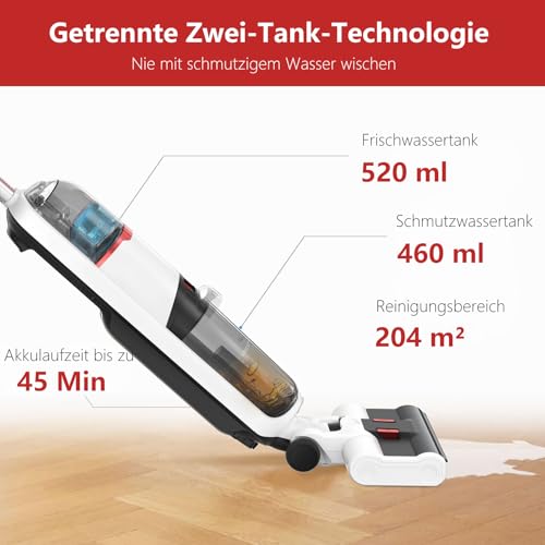 Vozascly Kabelloser Staubsauger mit Wischfunktion, 3-in-1 Nass Trockensauger Akku, Intelligenter Saugwischer für Hartböden & Teppiche, Leicht & Selbstreinigend, Ideal für Tierhaare