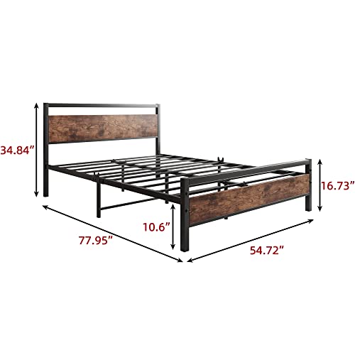 Bofeng Full Size Bed Frame With Wood Headboard And Footboard/Heavy Duty Platform Bed Frame Full With Storage No Box Spring Needed,Reinforced Steel Square Tube Mattress Foundation/Rustic Brown Oak #TOP1