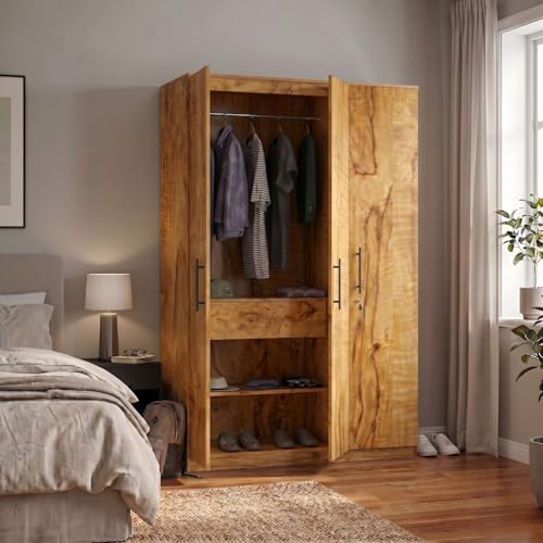 Image of FFO Metrix 3 Door Wardrobe for Bedroom | Black Wooden Almirah with Hanging Rod, Shelves & Lock | Spacious Clothes Storage Cabinet for Home, Bedroom, Hostel & Office | Modern Engineered Coach Wood DIY.