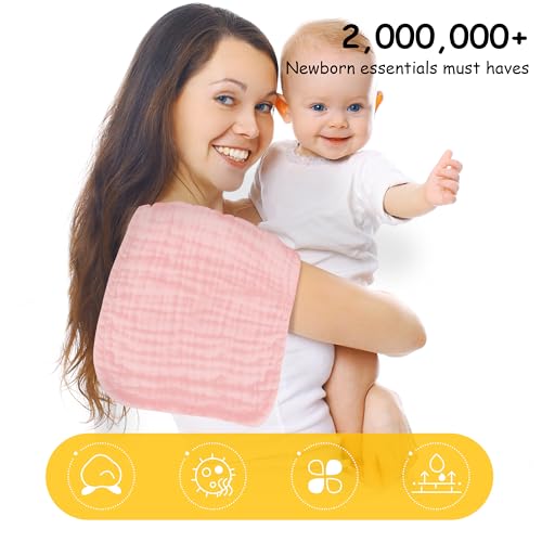 Image of Lovely Care 12 Pack Muslin Burp Cloths 100% Cotton Muslin Cloths Large 20''x10'' Extra Soft and Absorbent Baby Burping Cloth - Pink