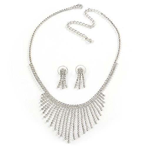 Collar de flecos de cristal contra escotes vacíos con pendientes largos para novias e invitadas 4