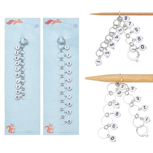 NBEADS 2Pcs Number Beads Knitting Row Counter Chains, Acrylic Beaded Row Counting Accessories with Linking Ring for Sewing Knitting Crochet Tracking Project Progress