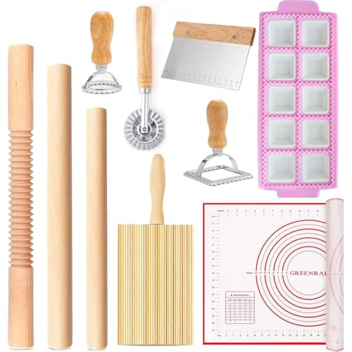 Comprehensive Pasta Making Tools Set: Ravioli Maker Kit with Rolling Pins, Gnocchi Board, Stamps, Cutter & Baking Mat