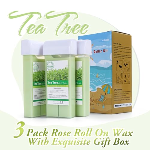 Recarga de cera roll-on Kit de rolo de cera de árvore de chá com 3 pacotes para remoção de pelos em