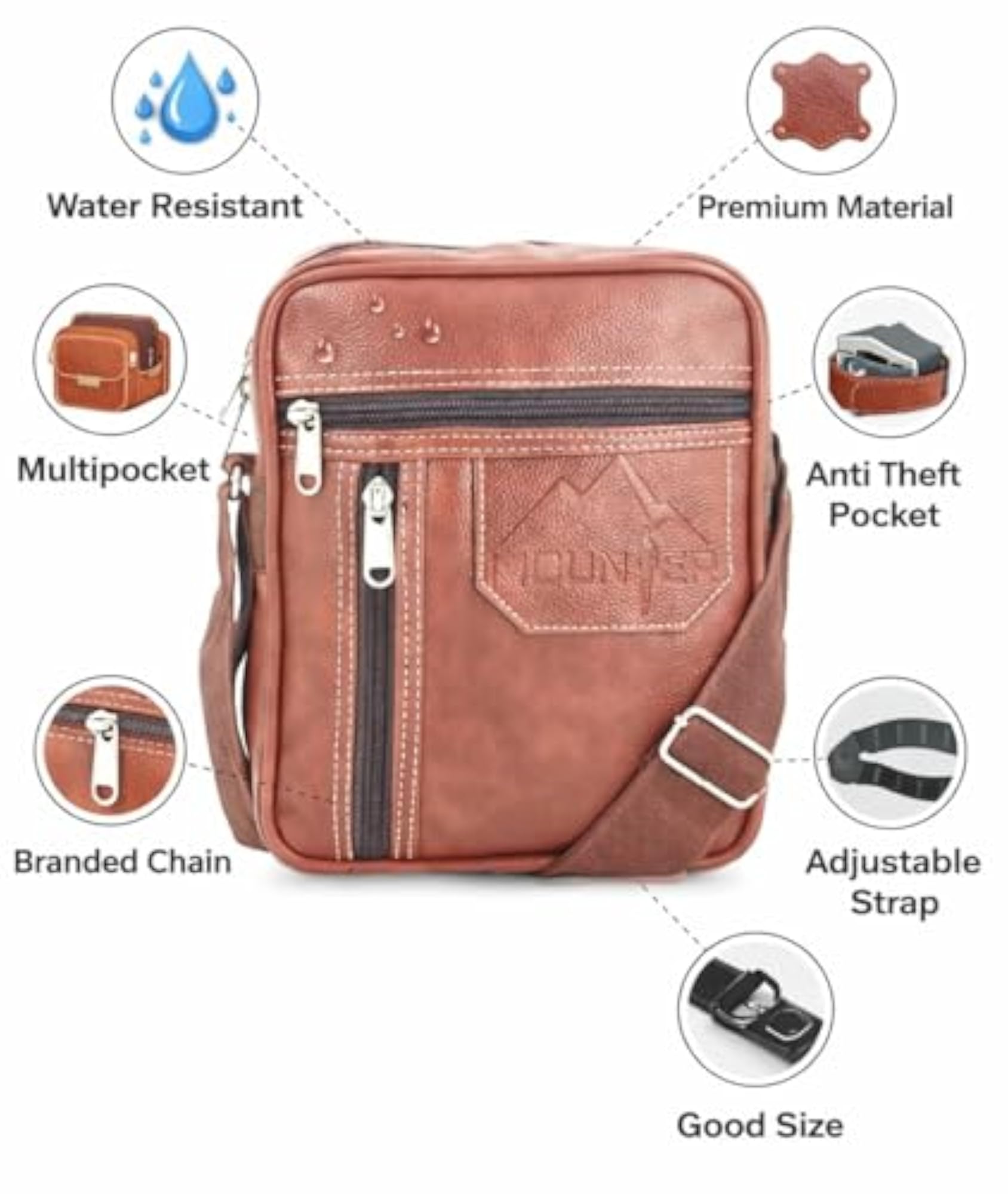 Vegan Leather Water Resistant Sling Bag for Men & Women