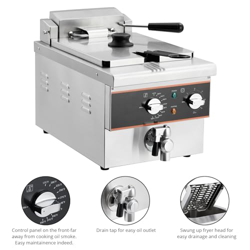 6L Electric Deep Fryer for Home & Restaurant - Oil Drain System, Timer, Rotary Fryer Head, Stainless Steel Design, and Large Capac