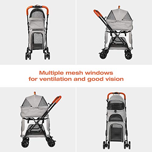LUCKYERMORE Double Pet Stroller for 2 Dogs Cats Folding Portable Carrier Cage Detachable 3 in 1 Pet Stroller Dual Entry - Image 7