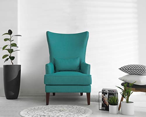 Lexicon Leighton Fabric Upholstered Wingback Accent Chair With Pillow, 30.5" W, Teal #TOP1