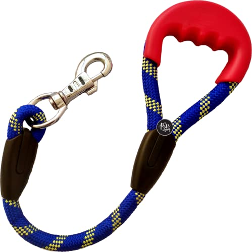 Image of The Pets Company Short Rope Dog Leash for Giant & Large Dogs with Rubber Hand Grip, Blue 18 mm, 2 Feet