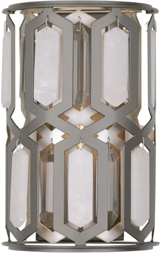 Minka Lavery 3581-795 Hexly Crystal Panel and Alabaster Stone Pocket Wall Sconce, 1-Light 60 Watt, 12" H x 8" W, Bronze & Sultry Silver