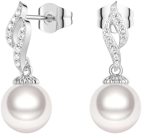 MSBLUE® 8mm Freshwater Cultured Pearl Earrings with Moissanite Pavé | Luminous Fire Pearls | Rhodium Finished Hypoallergenic | Perfect for Anniversary, Gift, Women, Mothers Day Gifts