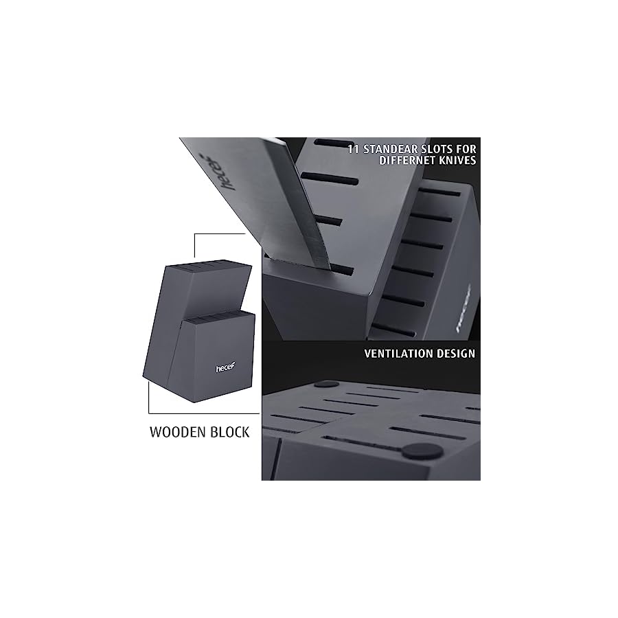 hecef-Kitchen-Knife-Block-Set-12-Pieces-Knife-Set-with-Wooden-Block-Steak-Knives-Set-Lightweight-and-Strong-High-Carbon-Stainless-Steel-Cutlery-Set-Extended-Handle-Design hecef Kitchen Knife Block Set, 12 Pieces Knife Set with Wooden Block & Steak Knives Set, Lightweight and Strong High Carbon Stainless Steel Cutlery Set, Extended Handle Design